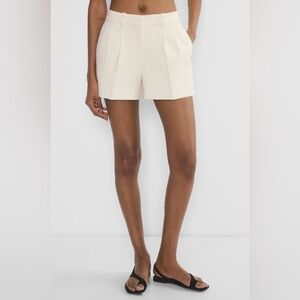 Aritzia Babaton Pleated Mini Trouser Shorts in Light Birch Mirror Crepe